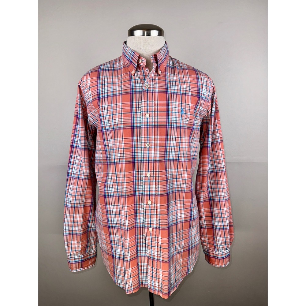 Ralph Lauren Button Down Shirt Mens L Plaid Excellent Custom Fit‎ Long Sleeve